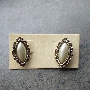 Vintage 80s Marquise Pearl and Gold Earrings